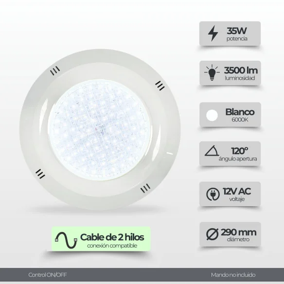 Foco LED para Piscina 35W | Instalación en superficie | Con Cruceta
