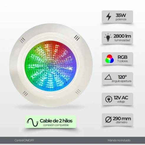 LED Pool Spotlight 35W RGB Synchronized 12V (Surface) | Swimhome