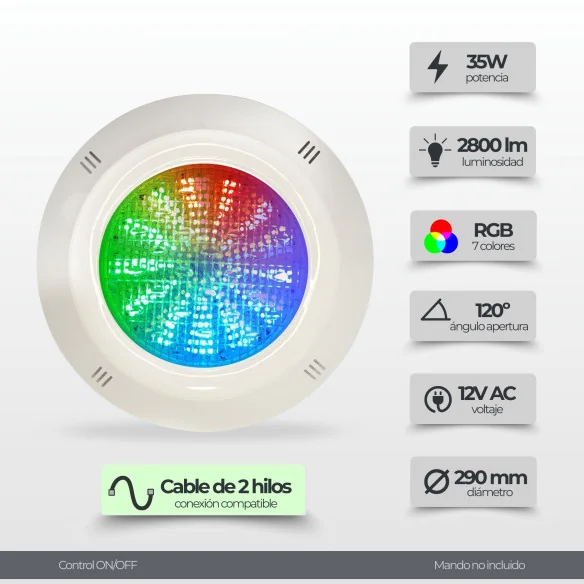 Projecteur de piscine LED 35W RGB Synchronisé 12V (Surface) Swimhome