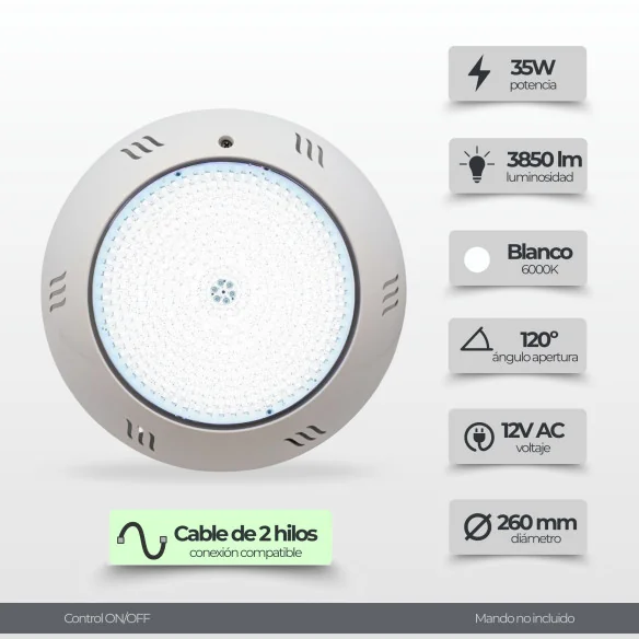 Foco Piscina RGB ON/OFF 35W IP68 | El Mejor Foco Para Su Piscina