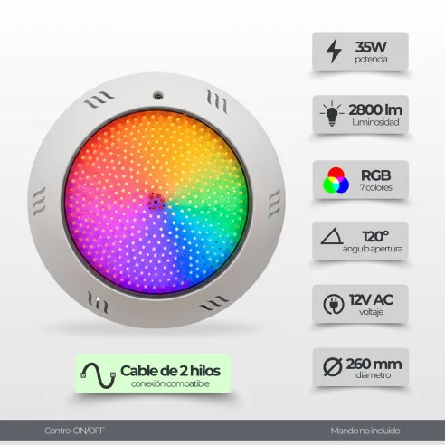 LED Pool Spotlight RGB 35W 35W | Submersible 12V AC with Remote Control