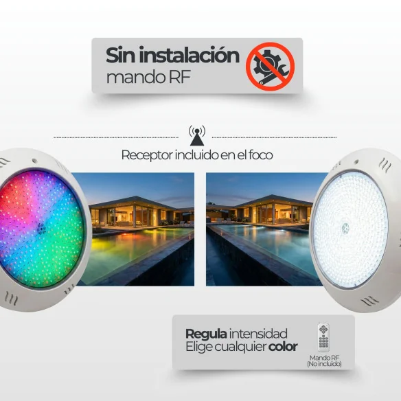 Foco LED Piscina Superficie | 35W 12V AC | Blanco + RGB ON/OFF | Gama Basic