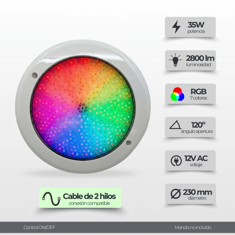 Foco de superficie LED RGB 35W de superficie para piscina salada