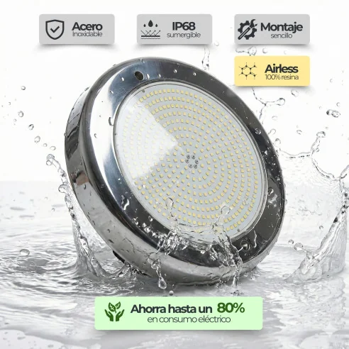 Foco LED Piscina Superficie | 35W 12V AC | Blanco + RGB ON/OFF | Gama Premium Inox