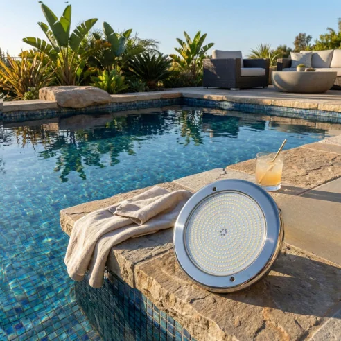 Foco LED Piscina Superficie | 35W 12V AC | Blanco + RGB ON/OFF | Gama Premium Inox