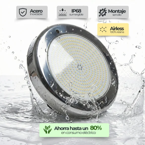 Foco LED piscina Ø23 cm 12V AC – Acero inox 316, 35 W, 3450 lm | Swimhome