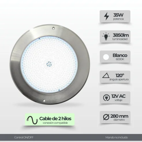 LED pool spotlight Ø28 cm ultra slim 12V AC - 316 stainless steel, 35 W | Swimhome