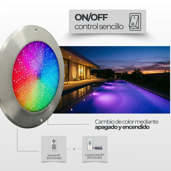 Foco LED RGB ON/OFF Acero Inoxidable | 28CM Diámetro 35W