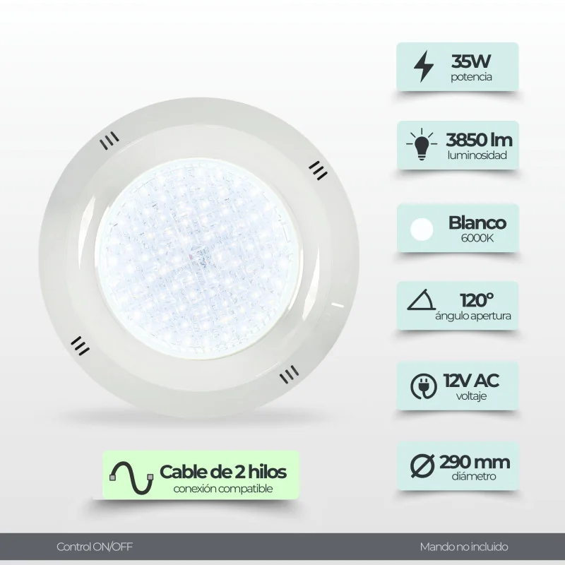 Foco LED para Piscina 35W | Instalación en superficie | Con Cruceta