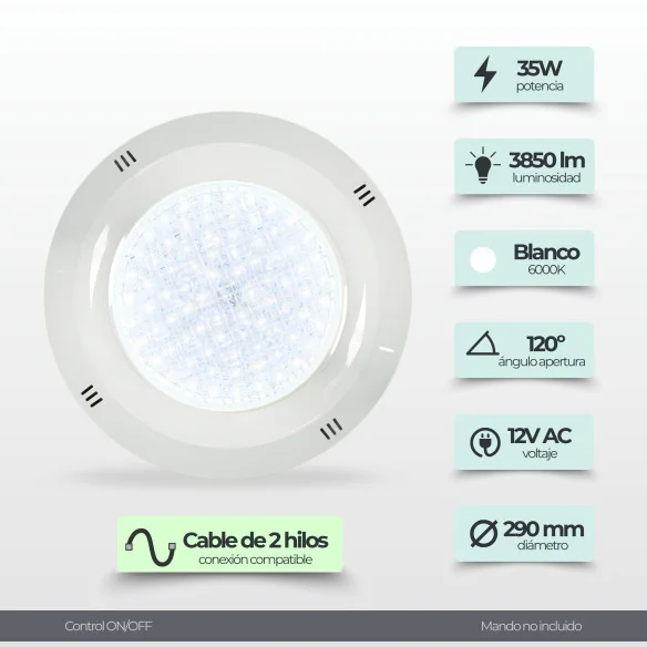 Foco LED Blanco Superficie para Piscina | Cruceta Estándar