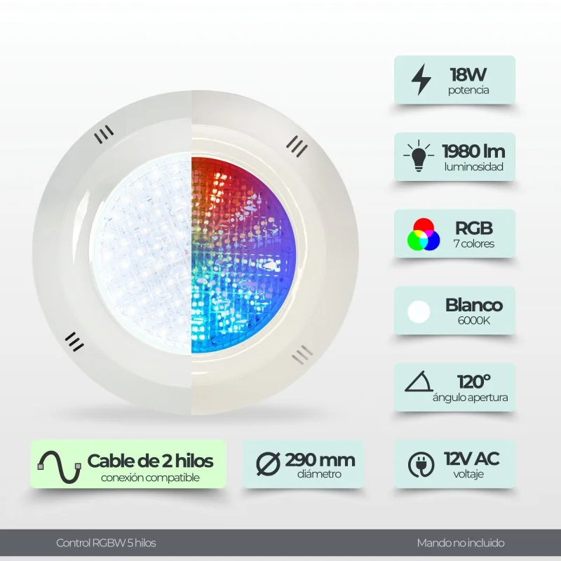 Projecteur de piscine LED Surface 35W Blanc + RGB 12V | Cross
