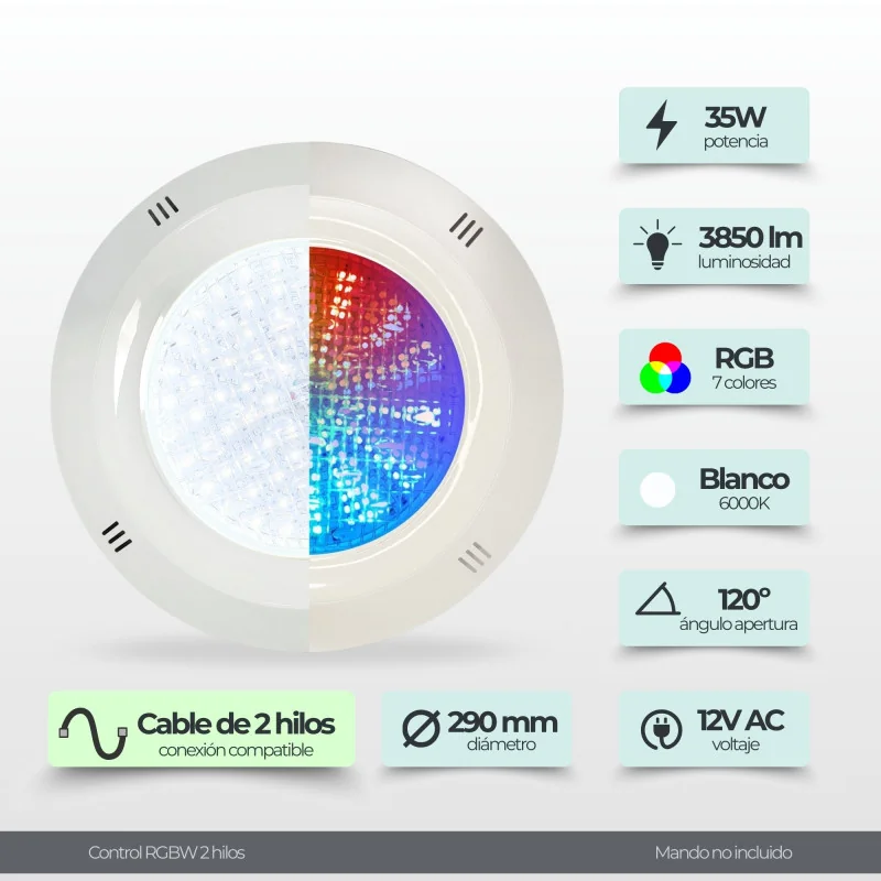 Projetor LED para Piscina Superfície 35W Branco + RGB 12V | Cruz