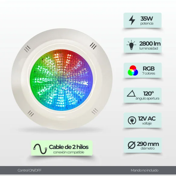 Foco LED Piscina Superficie RGB 18W | Sincronizable y Económico