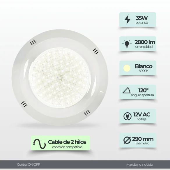 Projetor LED branco para Piscina de Superfície | Suporte Padrão