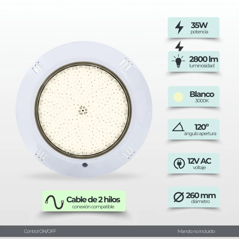 35W 12V LED Surface Pool Light | Warm White 3000K | Ecolume 26