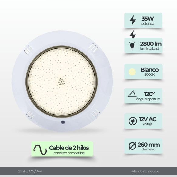 Foco LED piscina 12V de superficie 35W | Blanco 6000K o 3000K