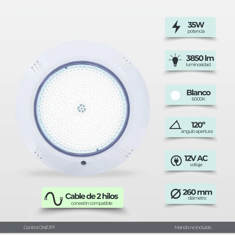 35W 12V Surface-Mounted LED Pool Light | Cold White 6000K