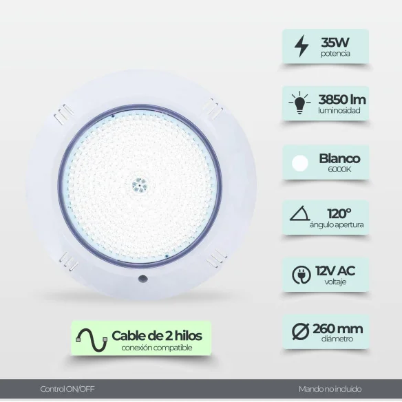 35W 12V Surface-Mounted LED Pool Light | Cold White 6000K