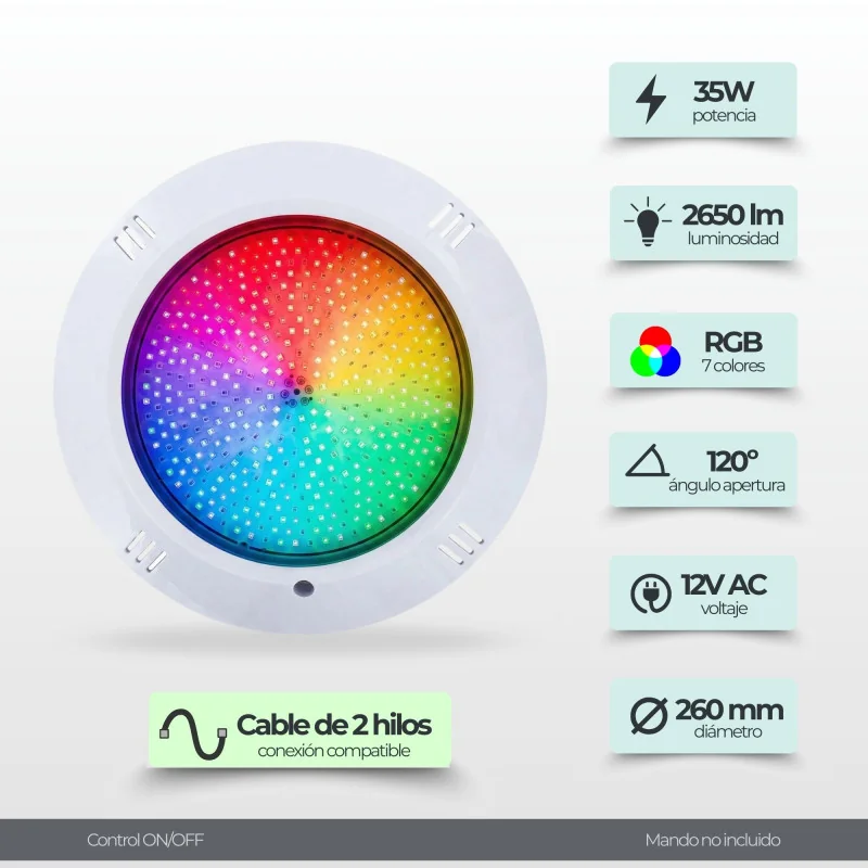 Projecteur de piscine de surface à LED RGB ON/OFF 12V AC (Ø26, 35W)