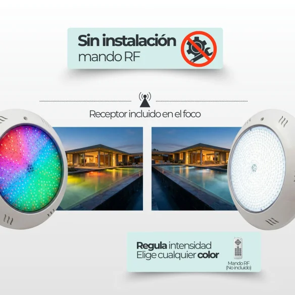 Foco LED Piscina Superficie | 35W 12V AC | Blanco + RGB ON/OFF | Gama Ecolume 28