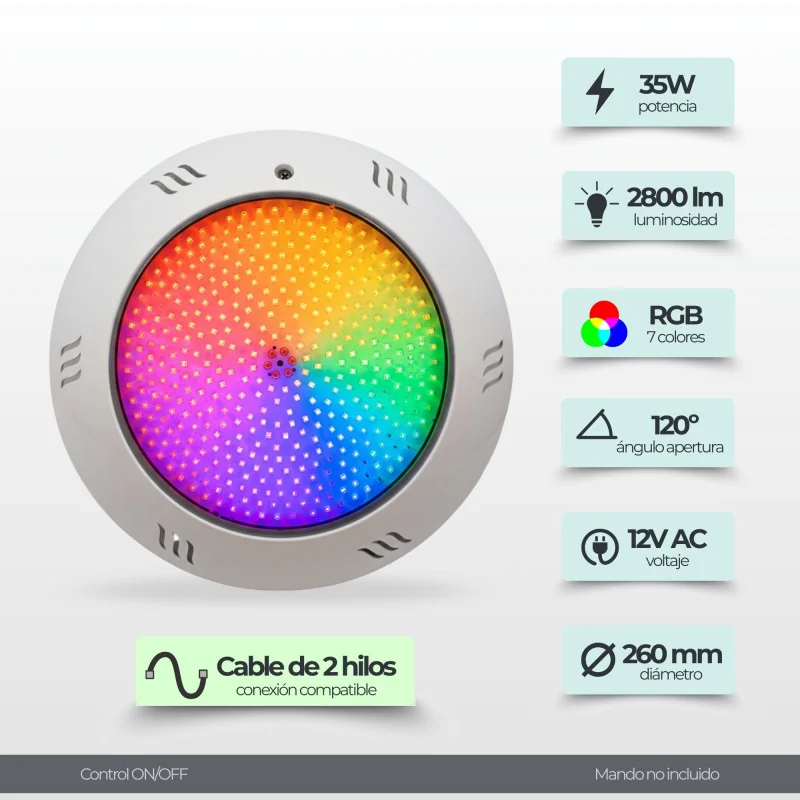Spot LED de piscine RGB 35W 35W | Submersible 12V AC avec télécommande