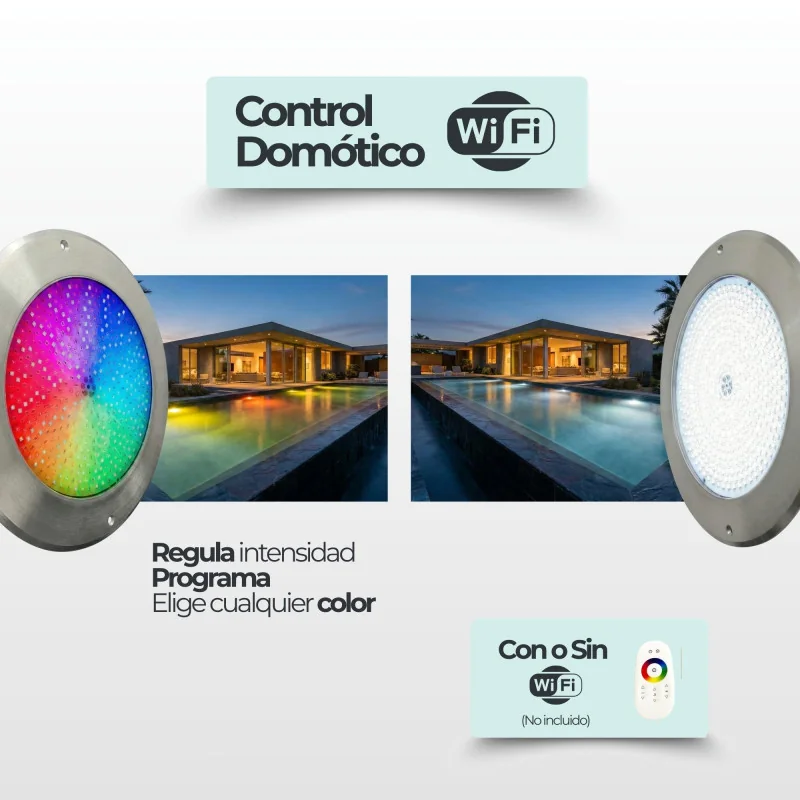 Spot plat LED RGBW 45W AISI316 Acier | Piscines avec contrôle WiFi