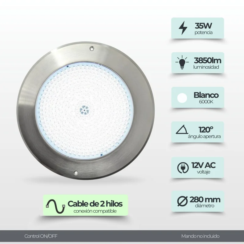 Spot LED de piscine Ø28 cm ultra fin 12V AC - inox 316, 35 W | Swimhome