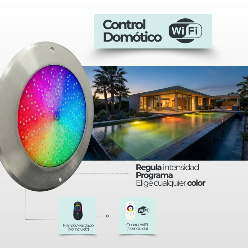 Projetor LED RGB para piscina 4 fios 12V DC Ø28 cm ultrafino Ø28 cm | aço inoxidável 316