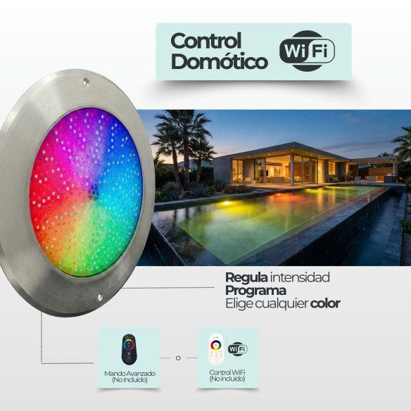 Foco LED piscina RGB 4 hilos 12V DC Ø28 cm ultrafino | Inox 316
