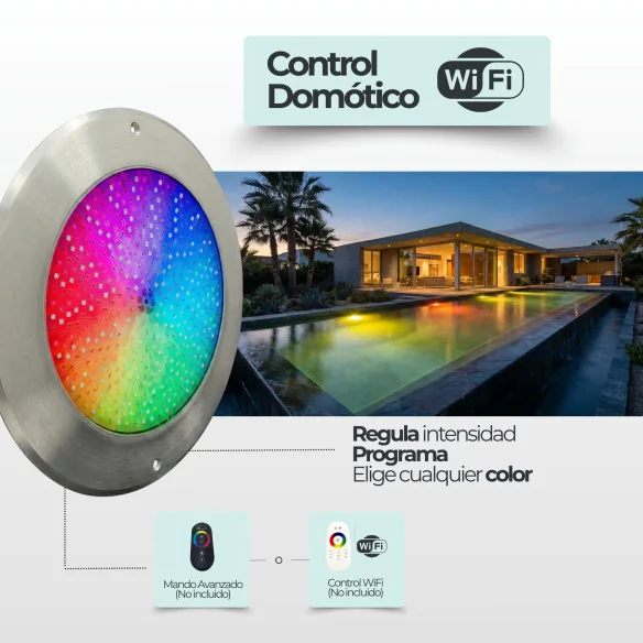 Projetor LED RGB para piscina 4 fios 12V DC Ø28 cm ultrafino Ø28 cm | aço inoxidável 316