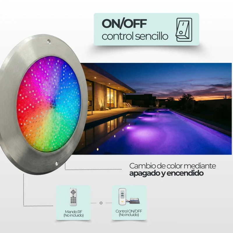 Foco LED RGB ON/OFF Acero Inoxidable | 28CM Diámetro 35W