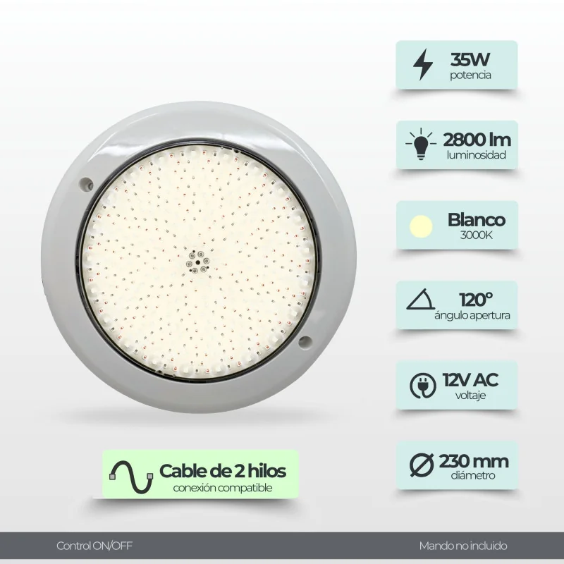 Foco LED Piscina de Superfície 35W Branco Quente 3000K | Gama Premium