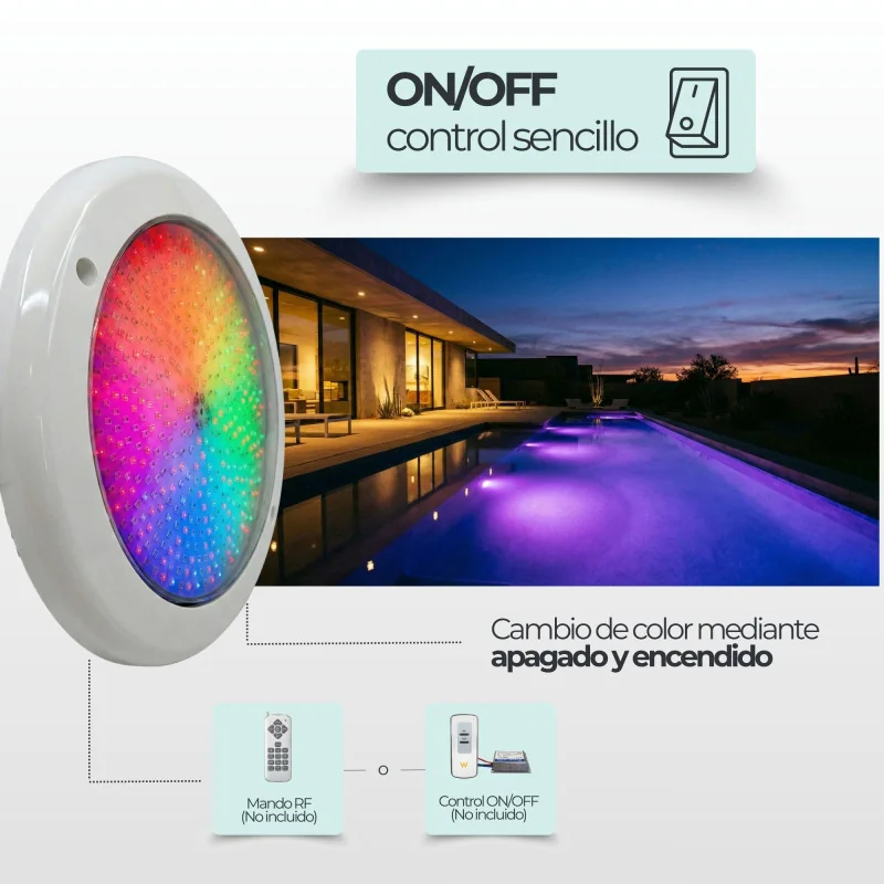 Foco LED de Superfície RGB 35W 12V AC para Piscina - Gama Premium