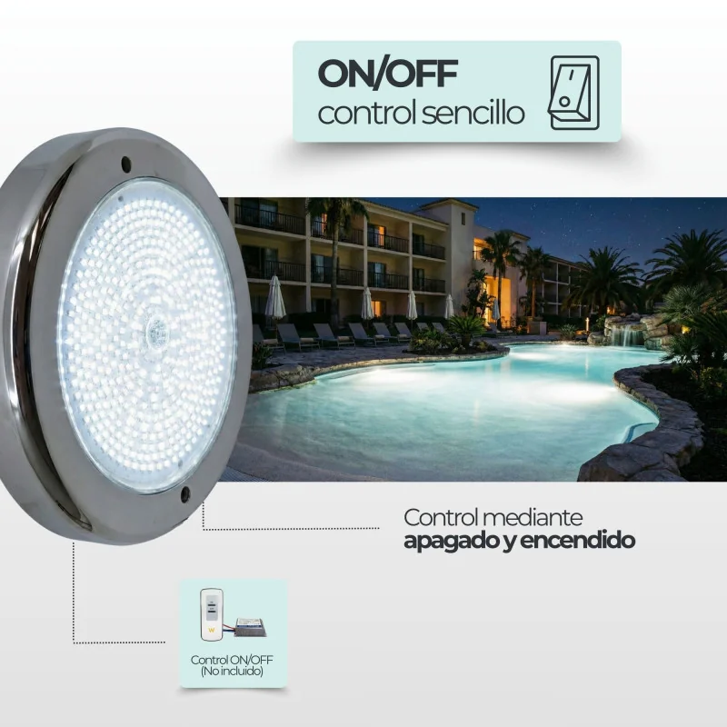 Projetor LED para piscina Ø23 cm 12V AC - Aço inoxidável 316, 35 W, 3450 lm :: Projetor LED para piscina Ø23 cm 12V AC - Aço ino