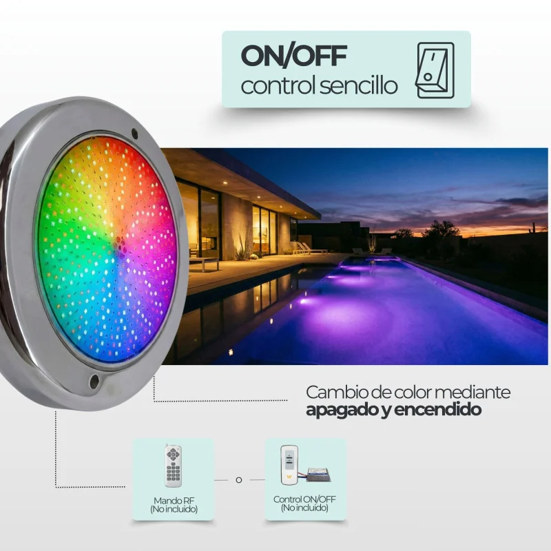 Projecteur LED Piscine en Inox RGB - Montage en Saillie