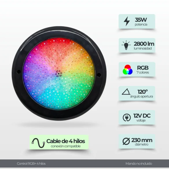 Projetor LED RGB 4 Fios | 23CM Diâmetro 35W