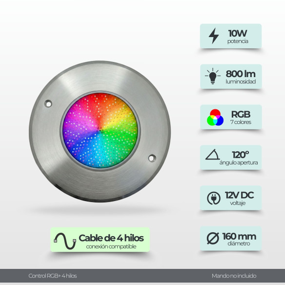 Projecteur LED RVB ON/OFF en acier inoxydable | 16 Diamètre 10W