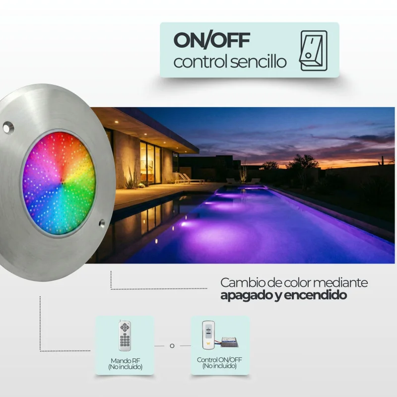 Projetor LED RGB ON/OFF para piscina em aço inoxidável 11 cm