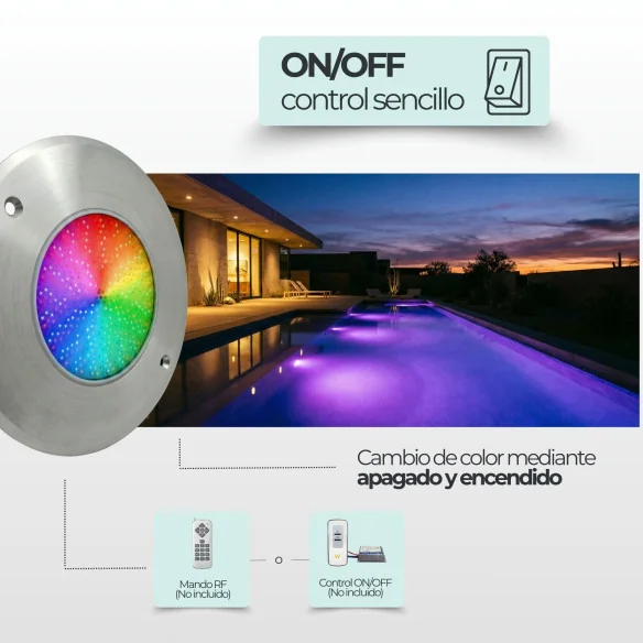 Projetor LED RGB ON/OFF para piscina em aço inoxidável 11 cm