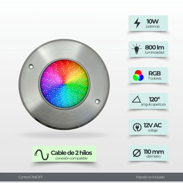 Foco LED RGB ON/OFF Acero Inoxidable | 16 Diámetro 10W