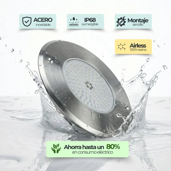 Foco LED Blanco Frío Acero Inoxidable | 16CM Diametro 10W