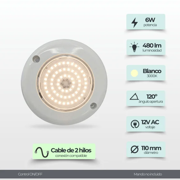 Surface Pool LED Spotlight 6W 12V AC Warm White 3000K