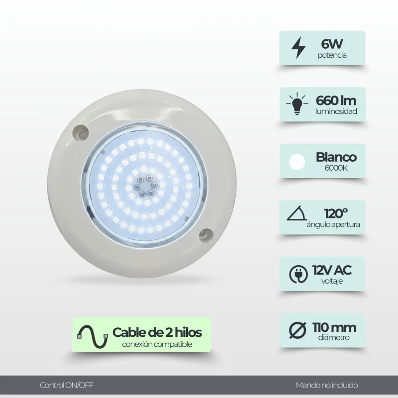 Surface LED Pool Light 11cm 6W Cool White 6000K