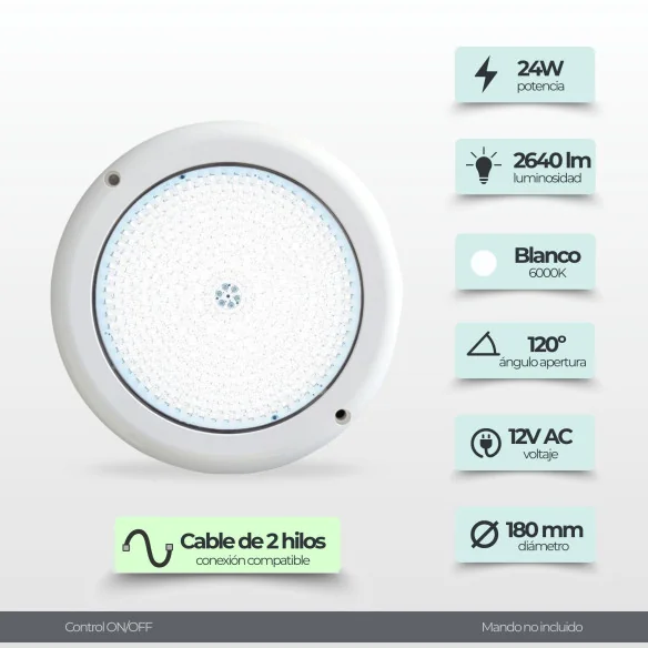 Cool White LED Pool Light ABS | 18cm Diameter 24W