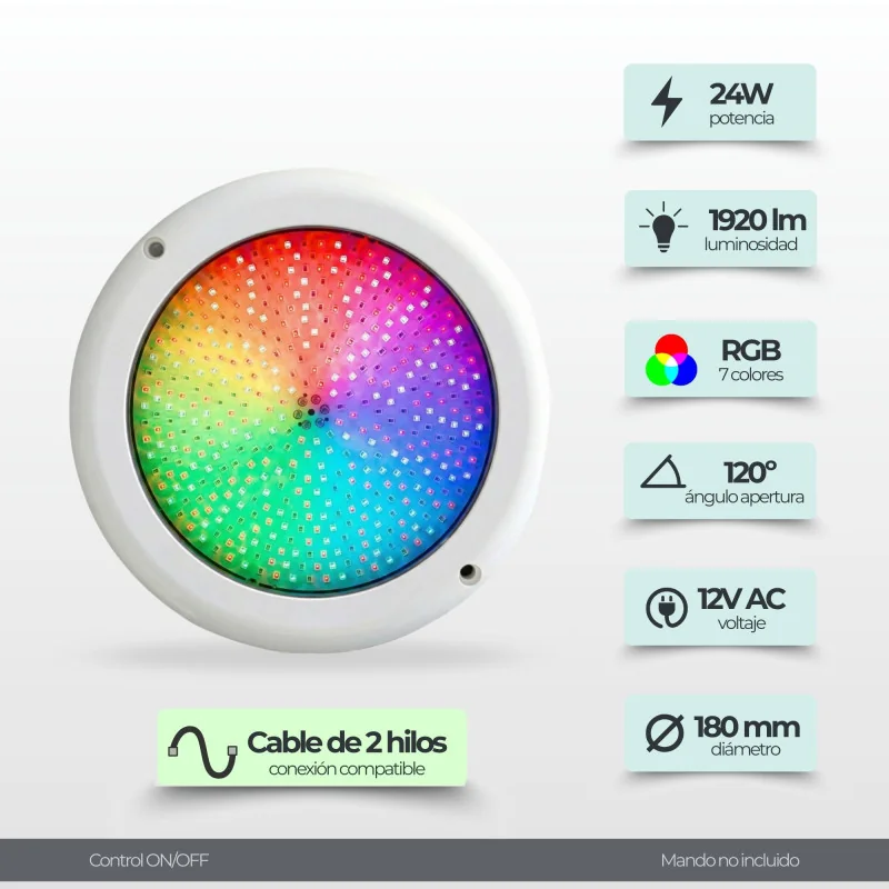 Projecteur LED Piscine RGB ON/OFF 24W | 18CM