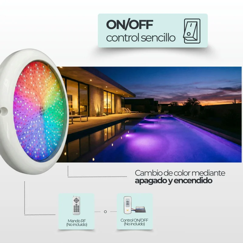 Foco LED Piscina Superfície RGB ON/OFF | 18CM 24W