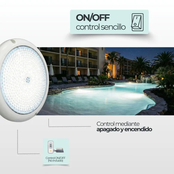 Foco LED piscina blanco 12V AC de superficie Ø15 cm (10 W) | IP68