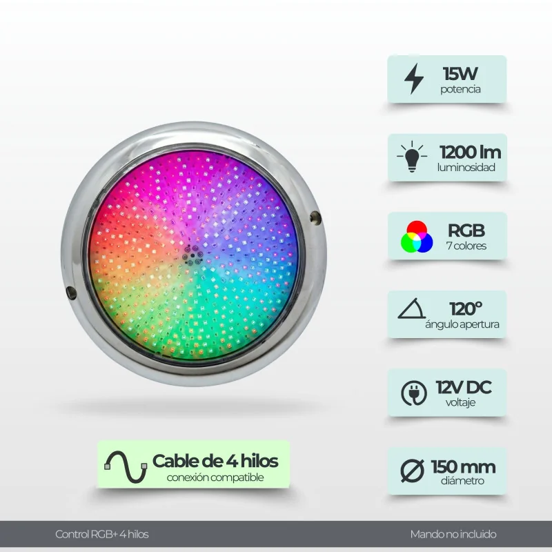 Projetor LED RGB para Piscina 15 cm - Aço Inoxidável Premium