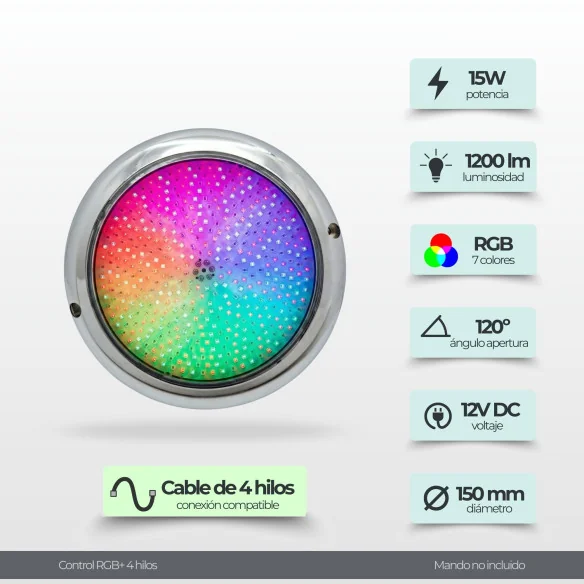 RGB LED Pool Spotlight 15cm - Premium Stainless Steel