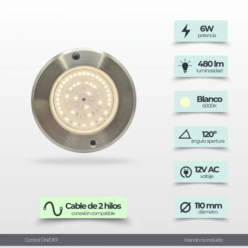 Warm White Stainless Steel LED Pool Light | 6W 12V AC